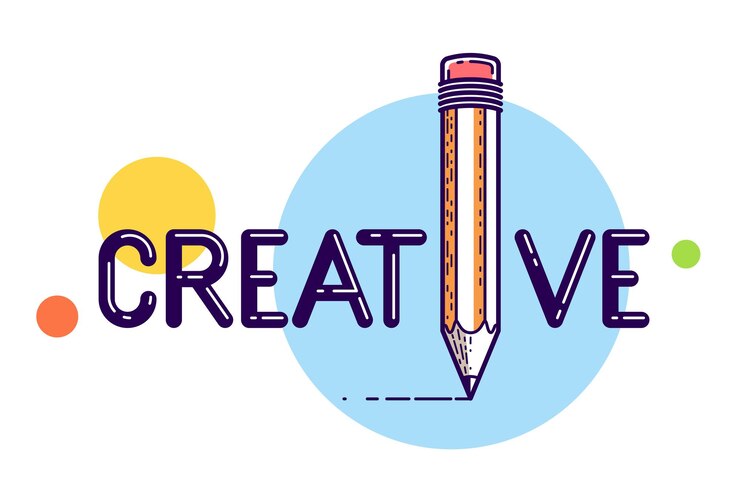 Vector creative word with pencil instead of letter i, ideas and creativity concept, vector conceptual logo or poster made with special font.