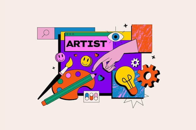 creative worker concept in the flat cartoon style colorful and bright illustration