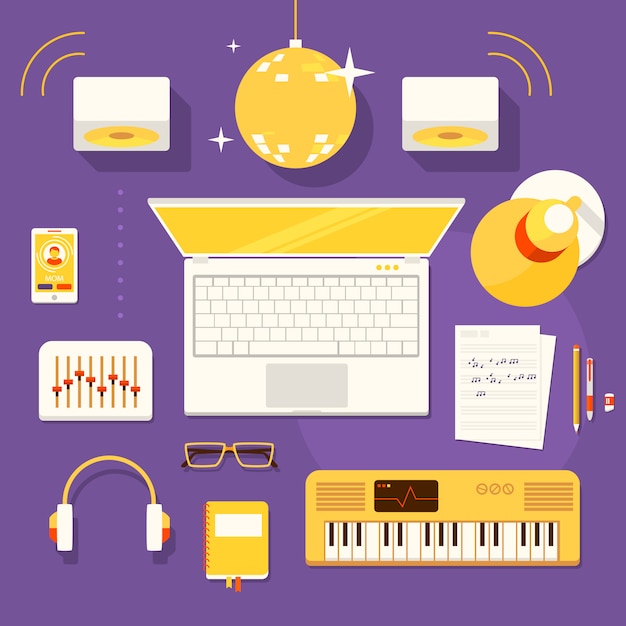 Vector creative workplace of musician