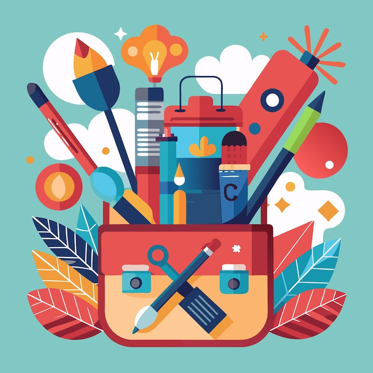 वेक्टर creative workspace illustration vibrant office design with inspirational elements