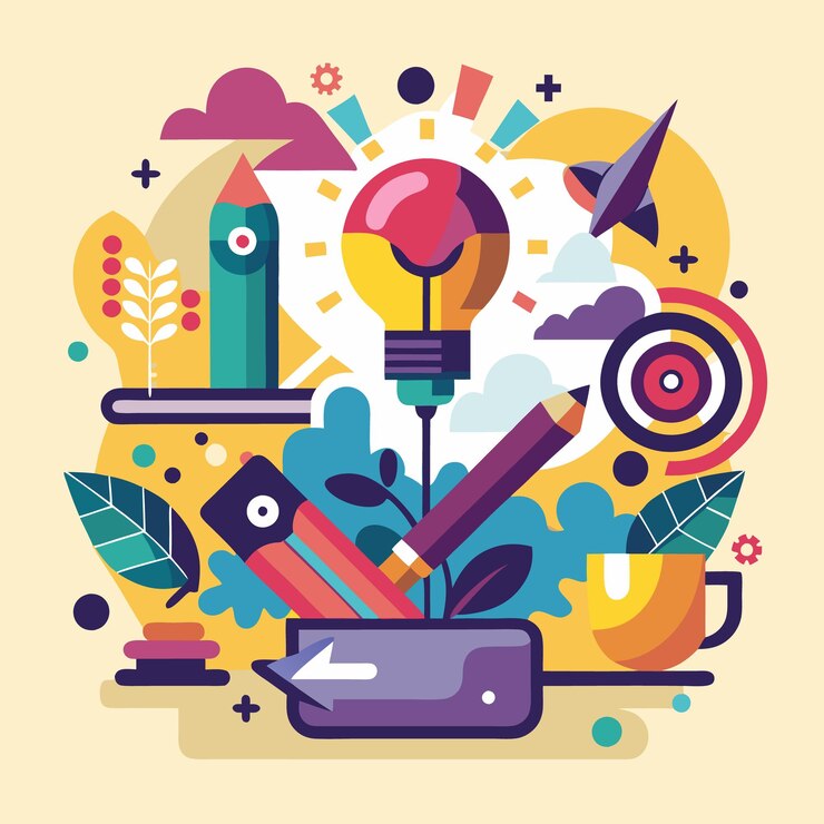 वेक्टर creative workspace illustration vibrant office design with inspirational elements