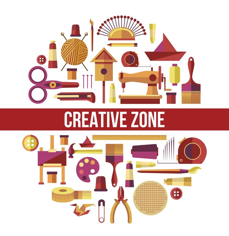 Vector creative zone painting art hobby and craft supplies and tools