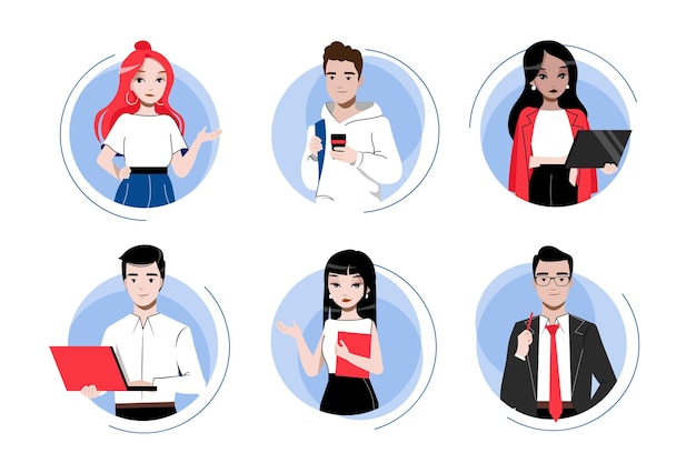 Creativity, Brainstorming And Teamwork Concept. Male And Female Cartoon Characters Business Icons Set. Multi ethnic Group Of Business People. Cartoon Linear Outline Flat Style. Vector Illustration.