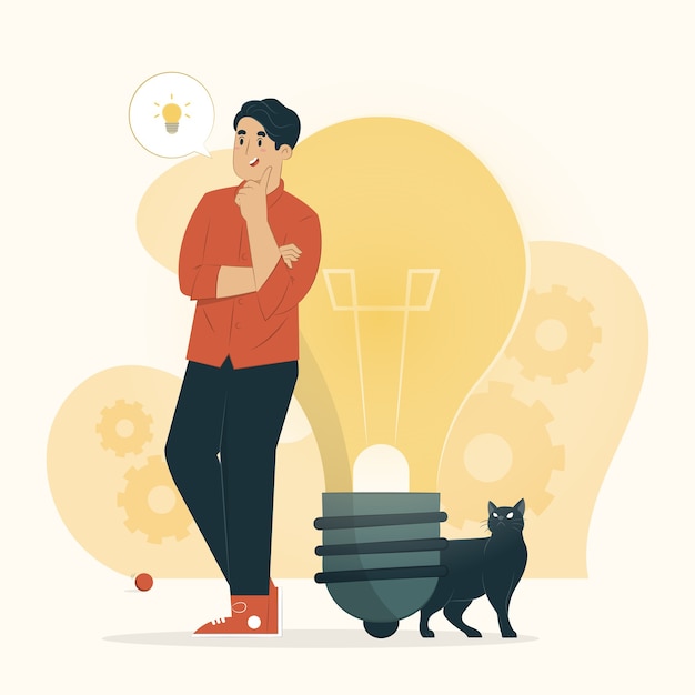 Creativity concept a man with big thoughts illustration