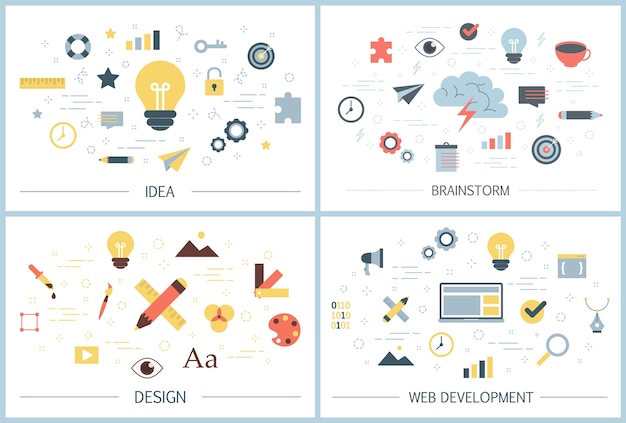 Creativity web banner set. brainstorm, idea,