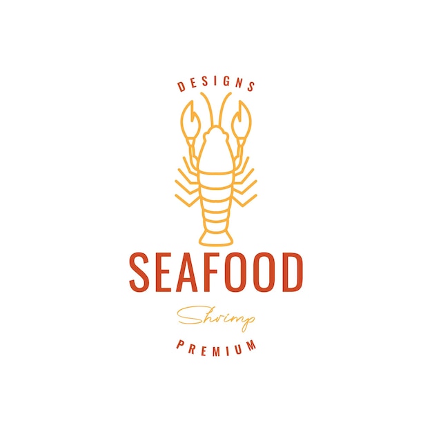 Creature biota sea shrimp lobster food seafood delicious taste line art logo design vector icon