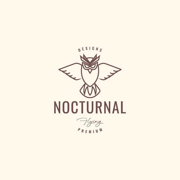 Vector creature nocturnal owl flying flapping wings lines hipster vintage logo design vector icon illustration template