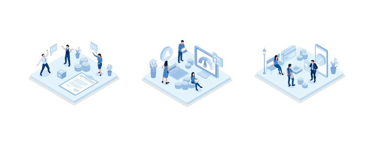 Vector credit approval illustration set. characters with good credit score receiving loan approval