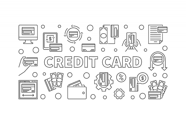 Credit Car concept banner in thin line style. illustration