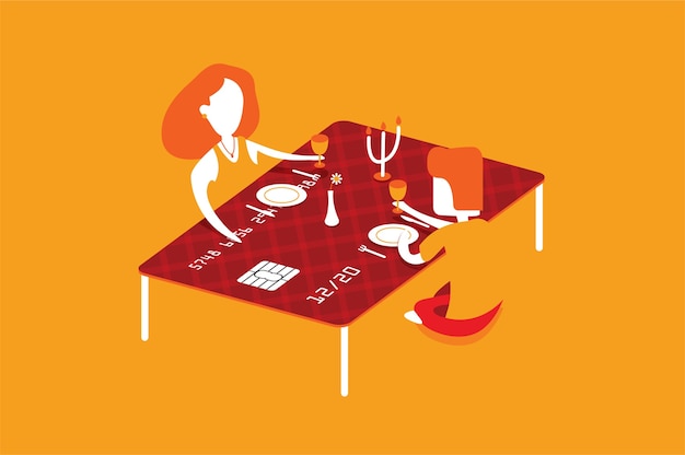 Credit card dining illustration