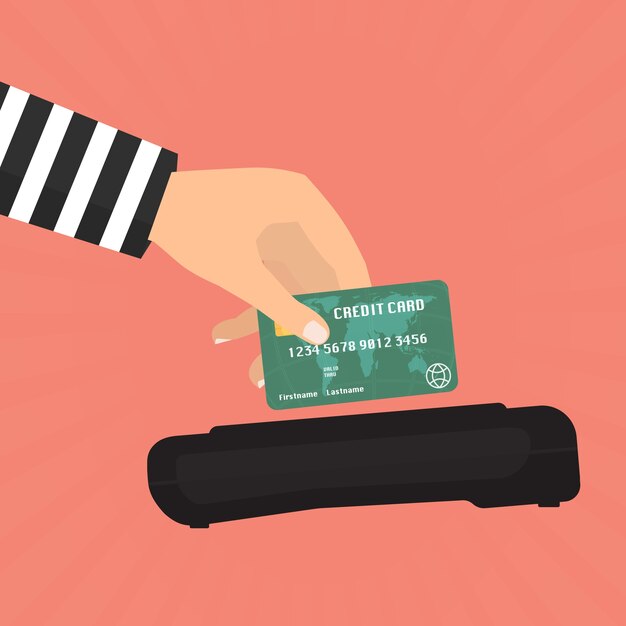 벡터 신용 카드 판독기로 지불하기위한 신용 카드 사기.