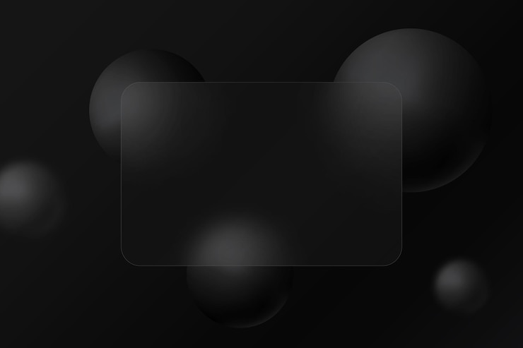 Vector credit card icon realistic glass morphism effect with dark spheres