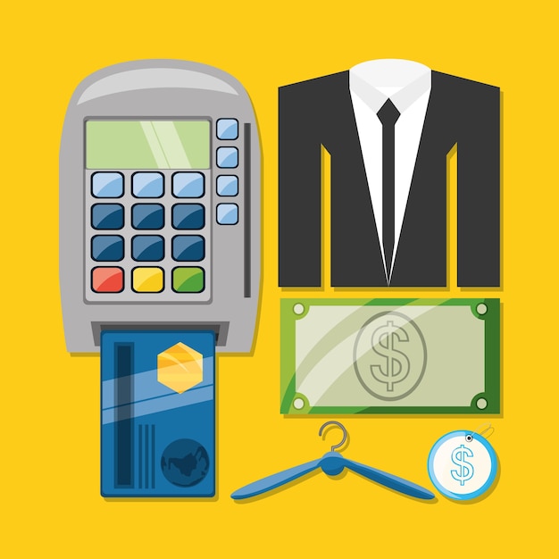 credit card payment suit and cash shopping concept