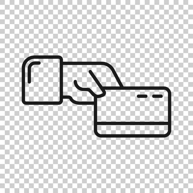 Vettore carta di credito con icona della mano in stile piatto illustrazione vettoriale di pagamento su sfondo bianco isolato concetto aziendale di acquisto