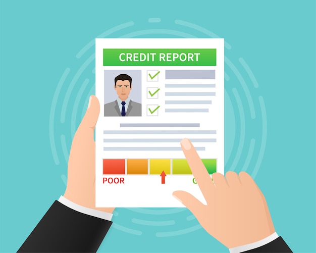 Credit report with hand Business card Online concept Financial chart Online concept