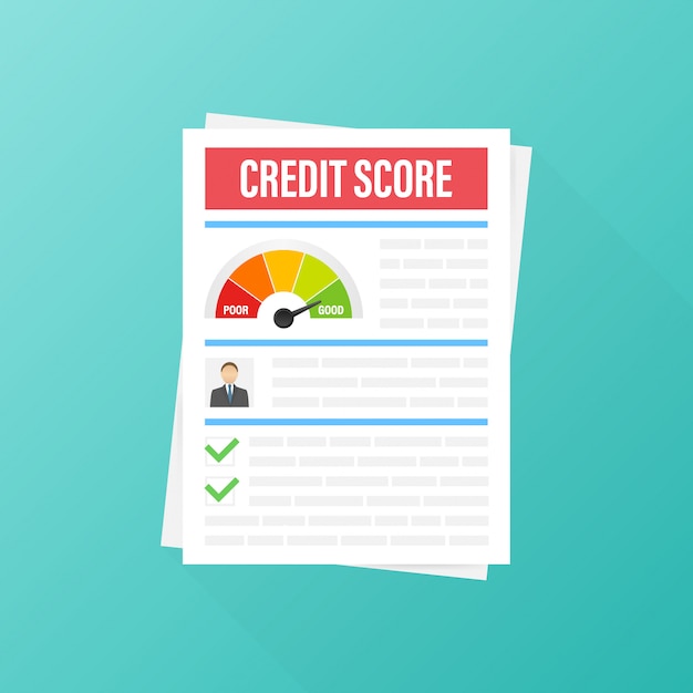 Vettore documento del punteggio di credito. grafico del foglio di carta delle informazioni personali sul punteggio di credito.