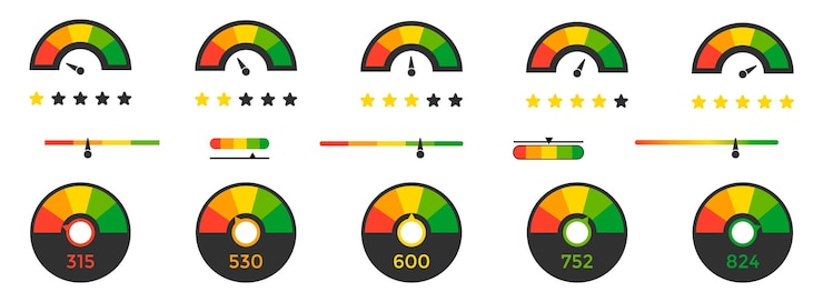 Vector credit score meter collection set of indicator credit score