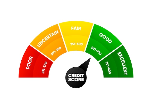 Credit score meter Finance history Business report concept Excellent good fair uncertain and poor