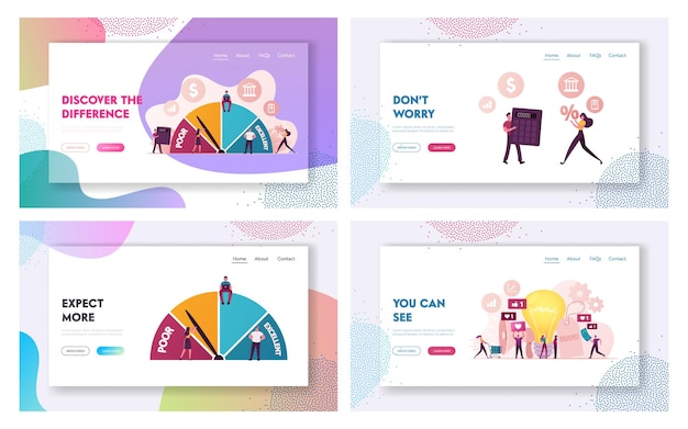 Credit Score Rating and Brand Awareness Landing Page Template Set.
