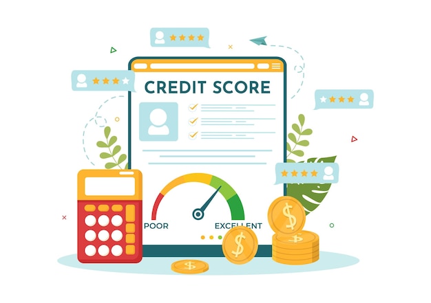 Credit Score Vector Illustration with Loan Arrow Gauge Speedometer Indicator from Poor to Good Rate