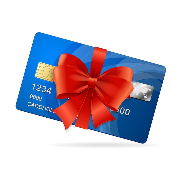 Creditcard aanwezig met rood lint en boog.