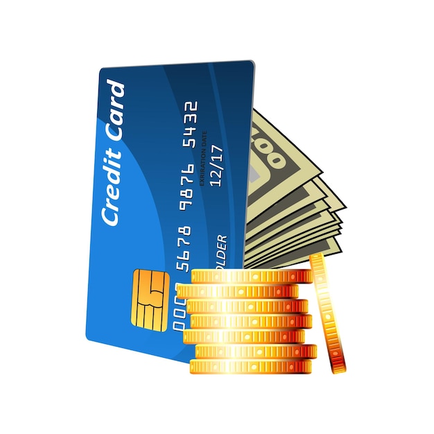 Creditcard met contant geld en gouden munten