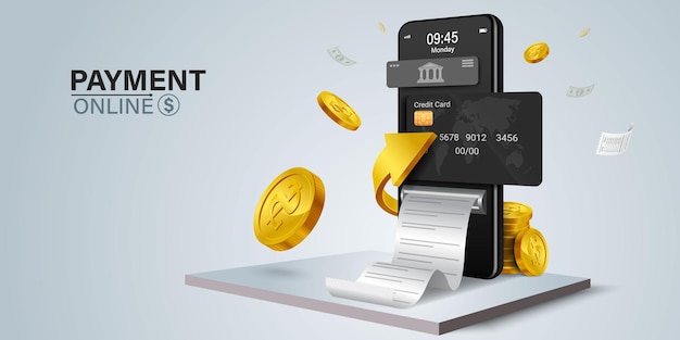 Creditcards en rekeningen staan op de smartphone Winkelen voor online betaling en financiële ideeënatm