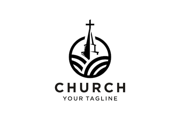 Vector creek and church logo design, agriculture church minimal line logo design