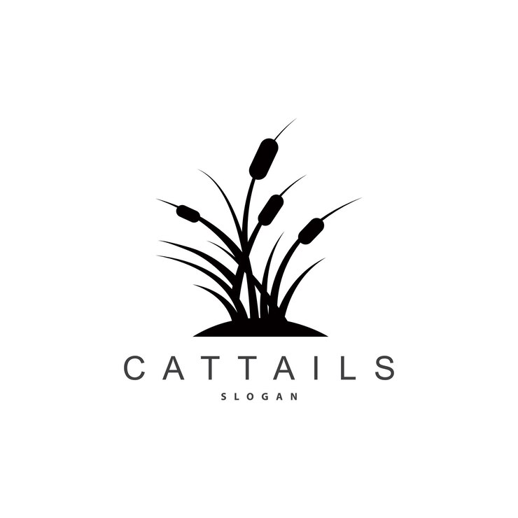 Vector creeks and cattails river logo grass design simple minimalist illustration vector template
