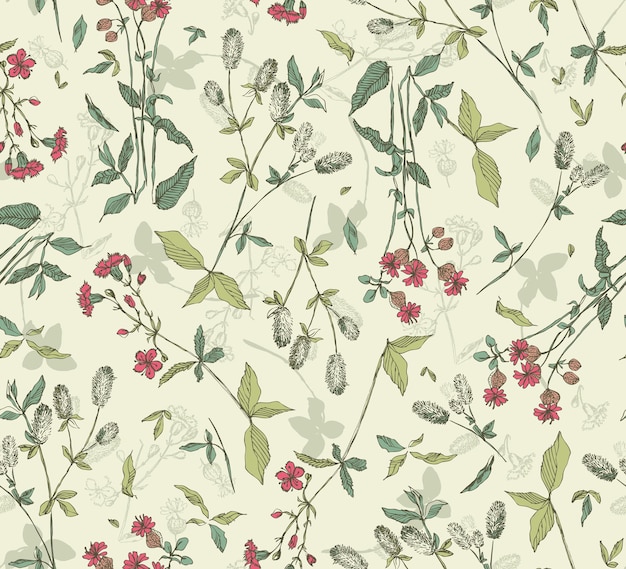 Creeper verlaat Floral Pattern.Seamless bloemmotief in vector.