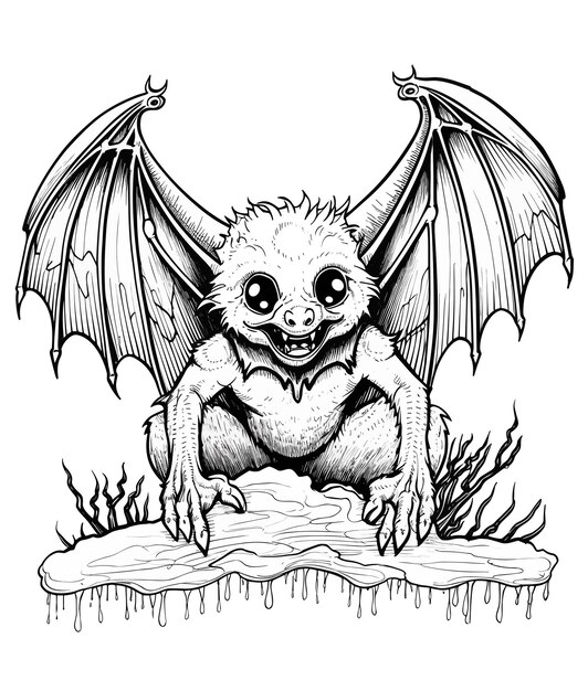 Creepy Bat line art design Страница раскраски Creepy Bat