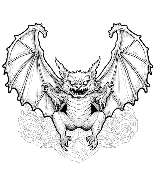 Vector creepy bat line art design creepy bat coloring page