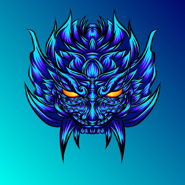 Creepy blue devil head design