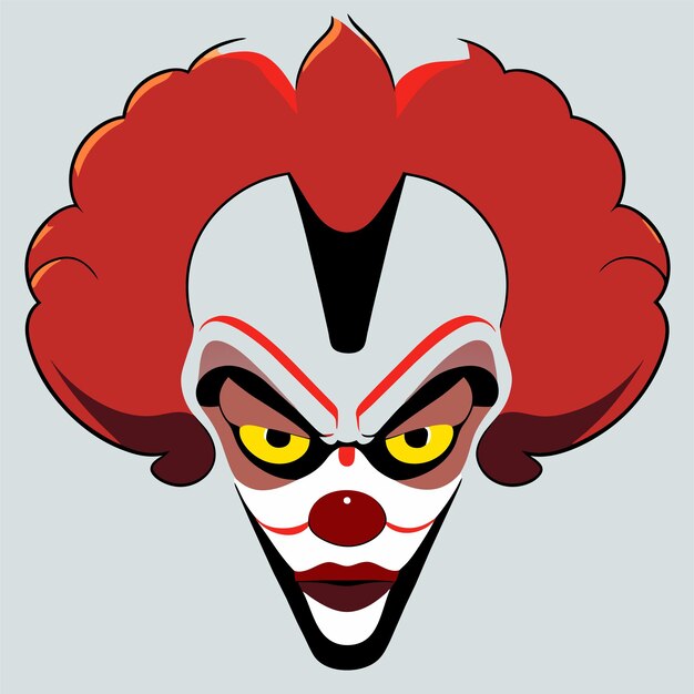 Creepy clown head halloween hand drawn flat stylish cartoon sticker icon concept isolated