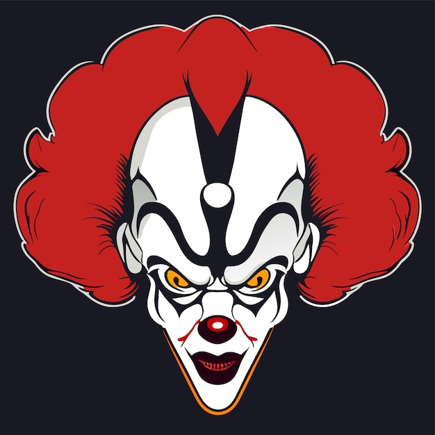 Vector creepy clown head halloween hand drawn flat stylish cartoon sticker icon concept isolated