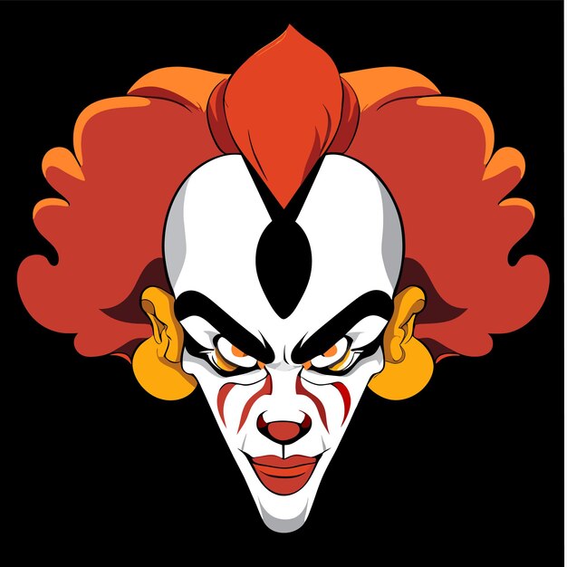 Vettore testa di clown inquietante halloween disegnato a mano piatto elegante adesivo cartone animato concetto di icona isolato