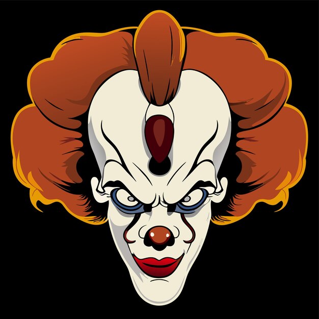 Vector creepy clown head halloween hand drawn flat stylish cartoon sticker icon concept isolated