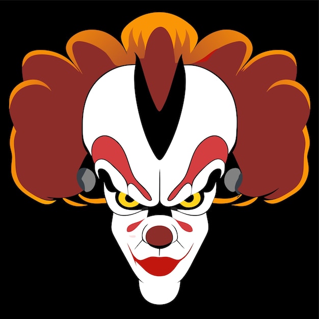 Vector creepy clown head halloween handgetekende platte stijlvolle cartoon sticker icoon concept geïsoleerd