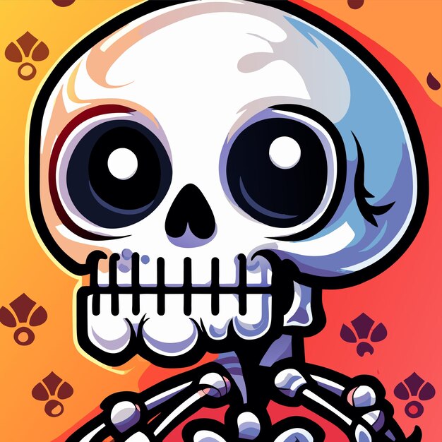 Vettore creepy cute skull hand drawn flat stylish cartoon sticker icon concept isolato illustration