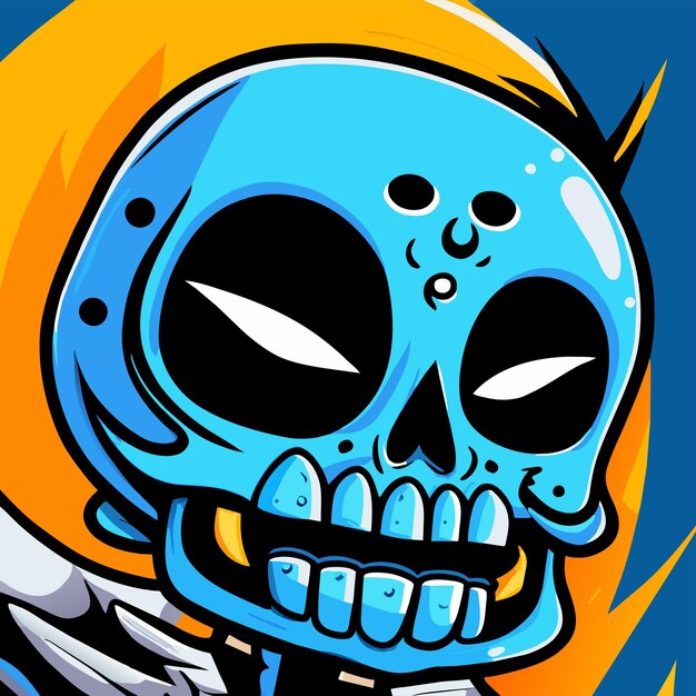 Creepy cute skull hand drawn flat stylish cartoon sticker icon concept isolated illustration