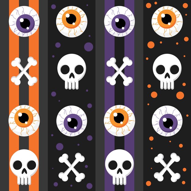 Vector creepy eyes and sceletons seamless pattern