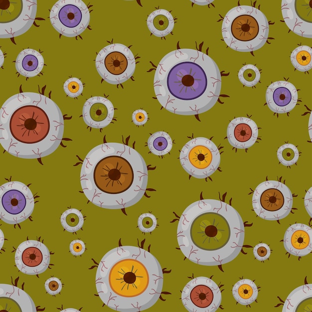 Жуткие глаза вектор бесшовный узор Хэллоуин страшные глазные яблоки текстуры Мультфильм монстр глаз фон
