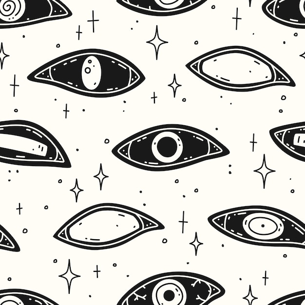 Creepy eyes on a white background. vector seamless pattern