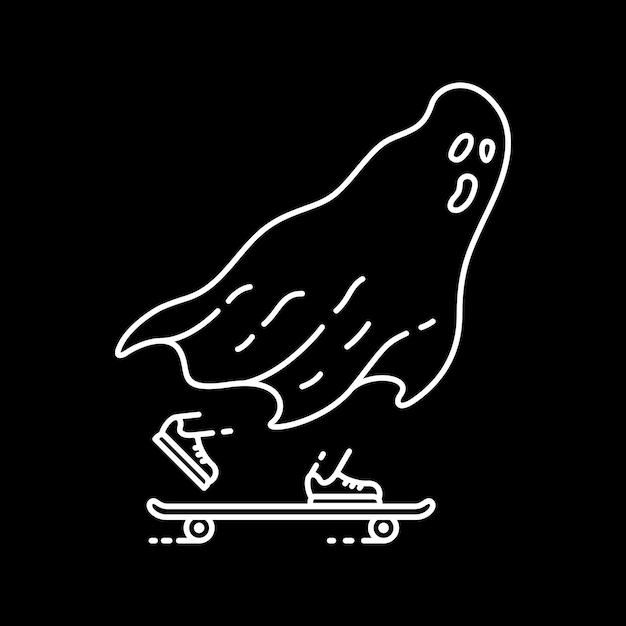 Illustrazione della monoline dello skateboard di halloween del fantasma raccapricciante