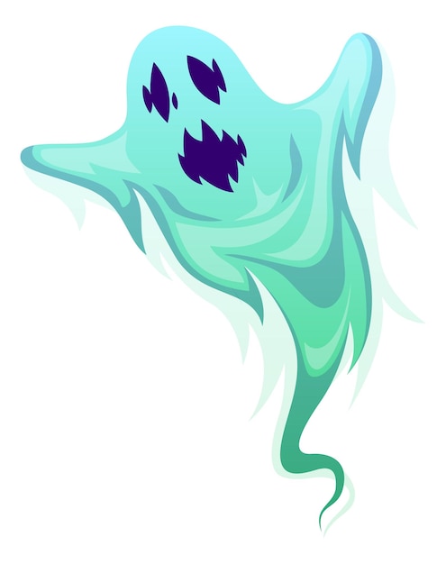 Vector creepy ghost with horror spooky face cartoon character