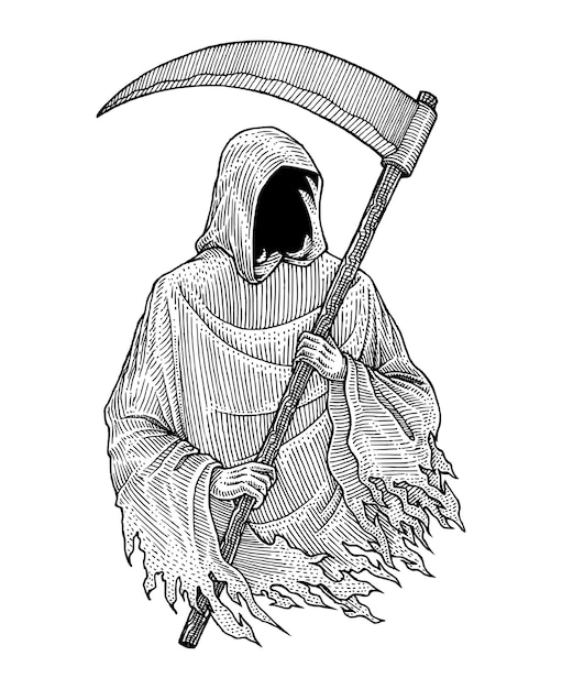 Creepy grim reaper holding scythe