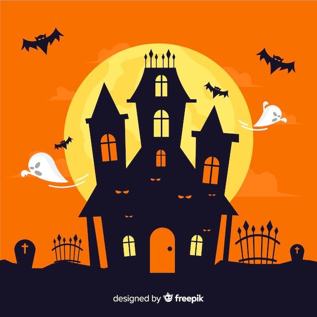 Creepy halloween background with flat design