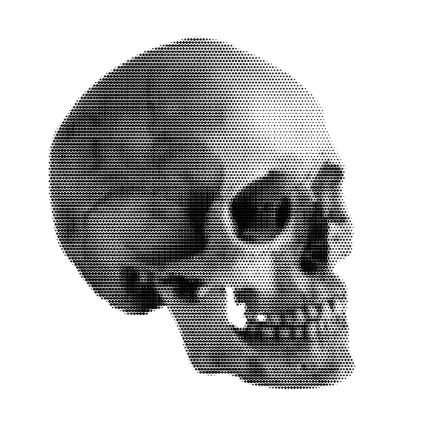 Vector creepy halloween grunge halftone schedel collage ontwerp element