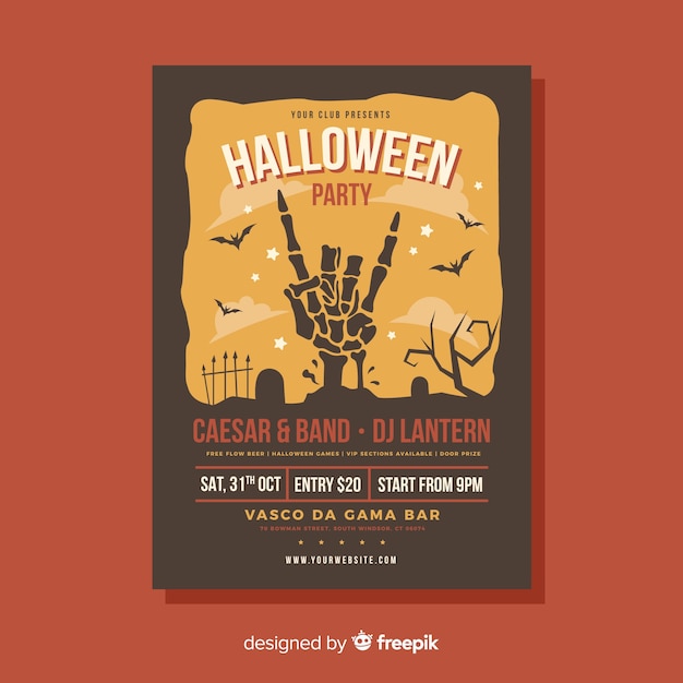 Creepy halloween party poster template with flat design