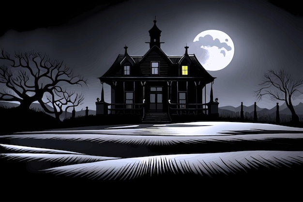 Creepy haunted house and the full Moon